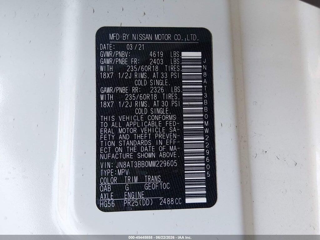 JN8AT3BB0MW229605 2021 NISSAN ROGUE photo no. 9