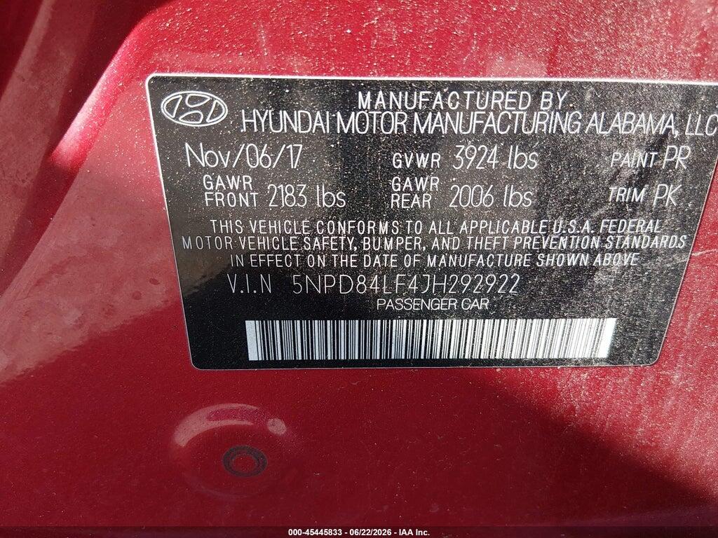 5NPD84LF4JH292922 2018 HYUNDAI ELANTRA photo no. 9