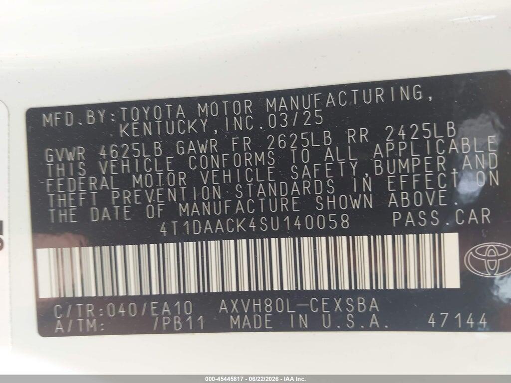 4T1DAACK4SU140058 2025 TOYOTA CAMRY photo no. 9