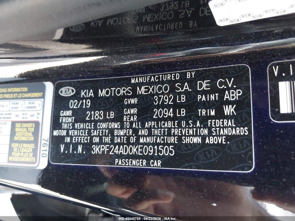3KPF24AD0KE091505 2019 KIA FORTE photo no. 9