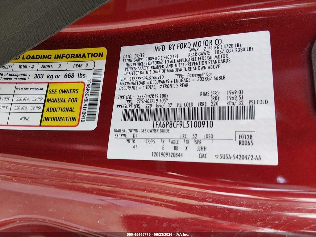 1FA6P8CF9L5100910 2020 FORD MUSTANG photo no. 9