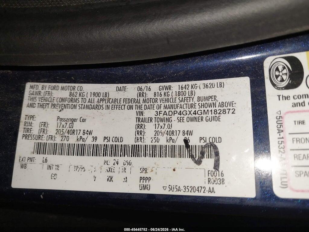 3FADP4GX4GM182872 2016 FORD FIESTA photo no. 9