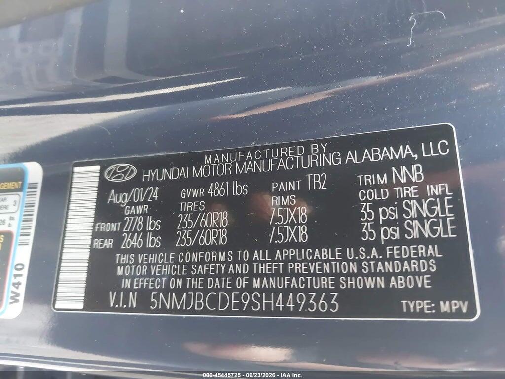 5NMJBCDE9SH449363 2025 HYUNDAI TUCSON photo no. 9