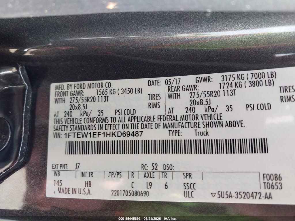 1FTEW1EF1HKD69487 2017 FORD F-150 photo no. 9