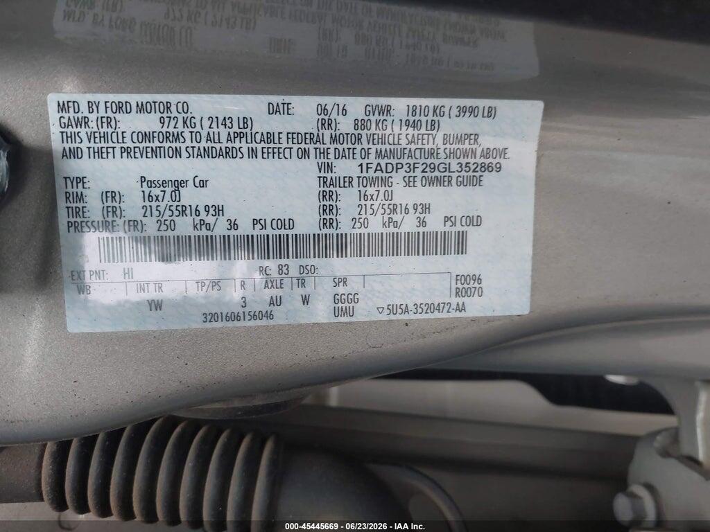 1FADP3F29GL352869 2016 FORD FOCUS photo no. 9