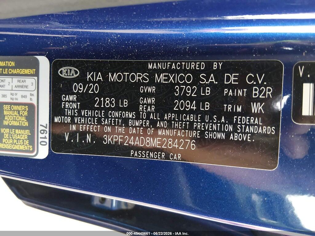 3KPF24AD8ME284276 2021 KIA FORTE photo no. 9
