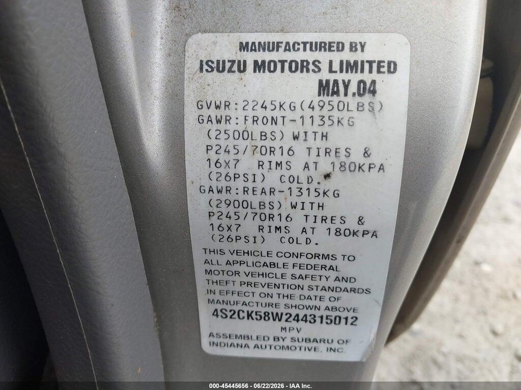 4S2CK58W244315012 2004 ISUZU RODEO photo no. 9