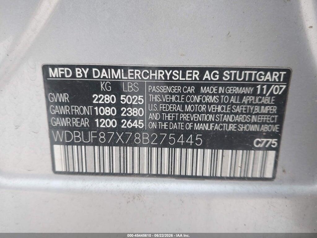 WDBUF87X78B275445 2008 MERCEDES-BENZ E 350 photo no. 9