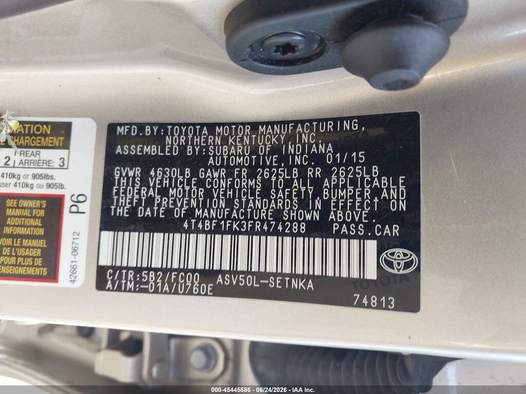 4T4BF1FK3FR474288 2015 TOYOTA CAMRY photo no. 9