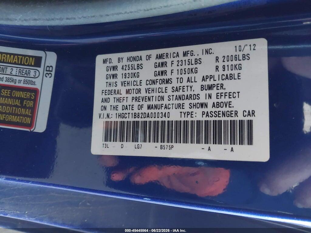 1HGCT1B82DA000340 2013 HONDA ACCORD photo no. 9