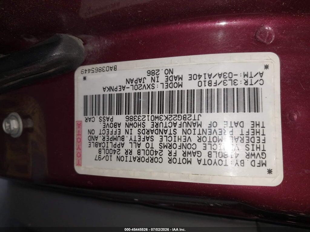 JT2BG22K3W0123386 1998 TOYOTA CAMRY photo no. 9