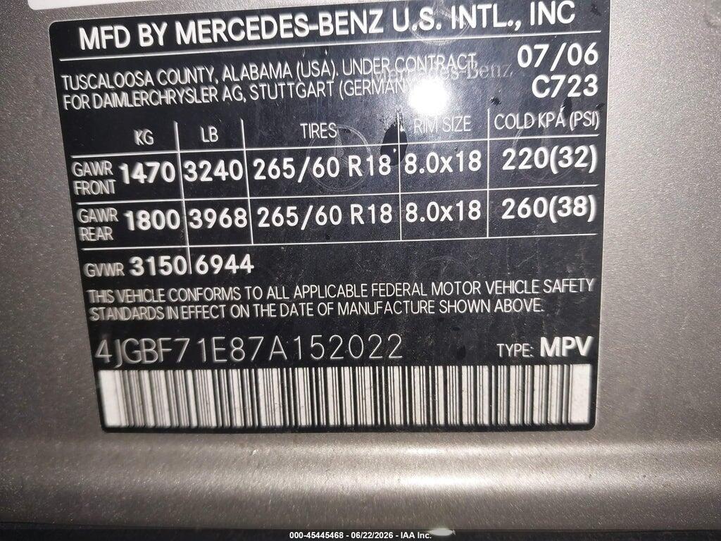 4JGBF71E87A152022 2007 MERCEDES-BENZ GL 450 photo no. 9