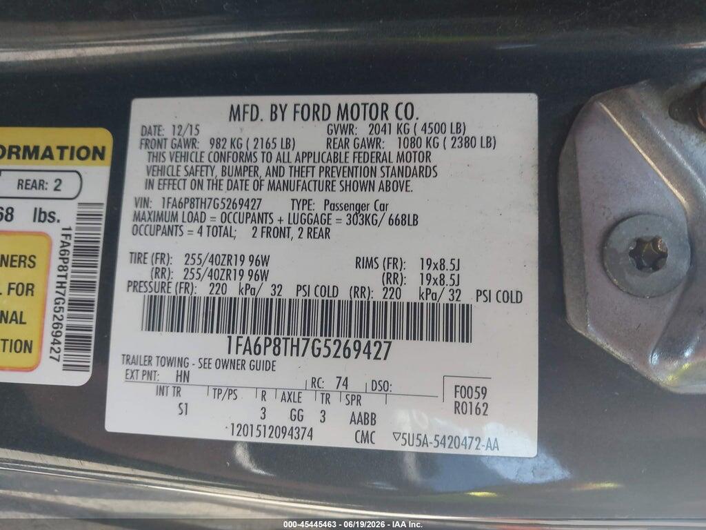 1FA6P8TH7G5269427 2016 FORD MUSTANG photo no. 9