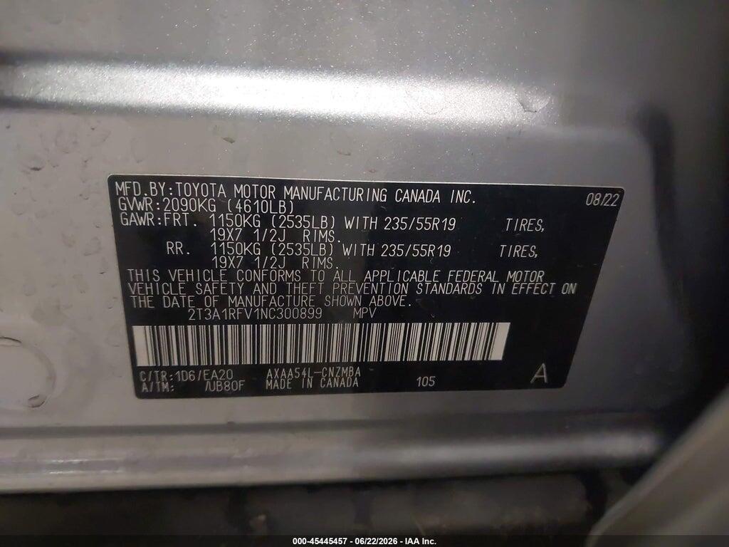 2T3A1RFV1NC300899 2022 TOYOTA RAV4 photo no. 9