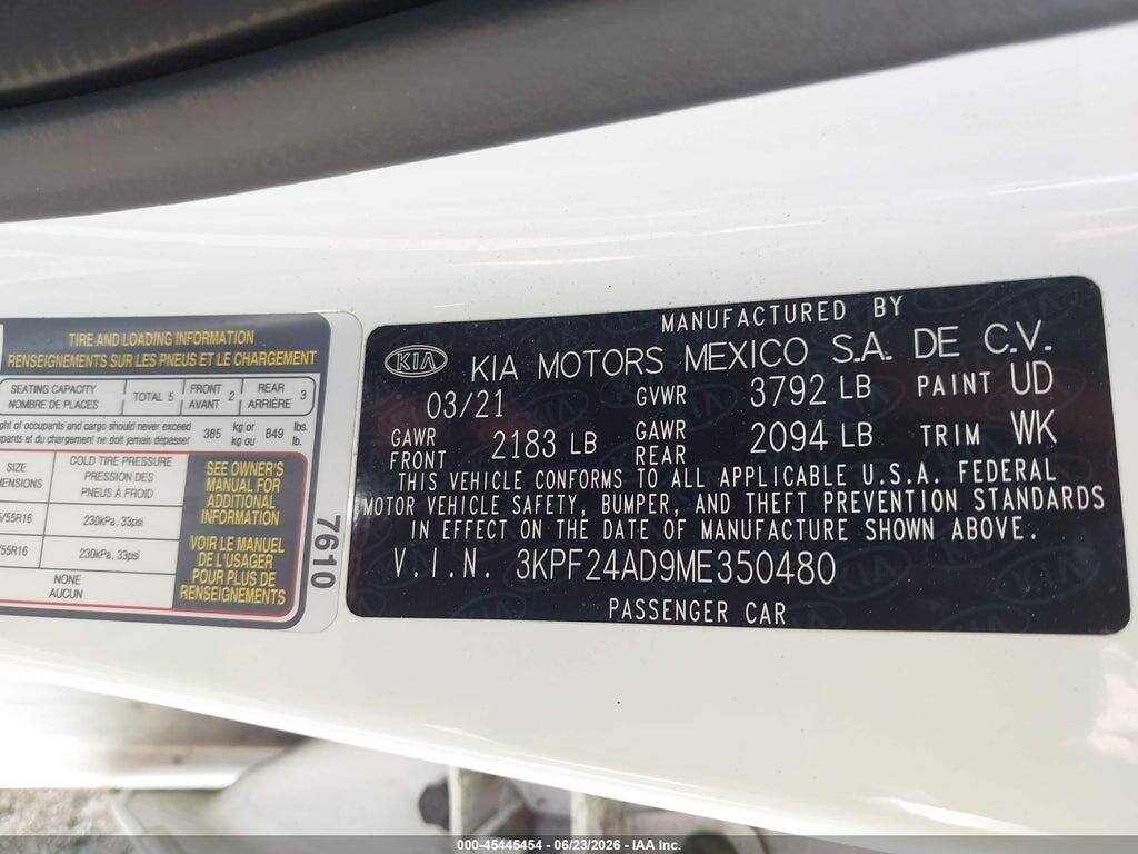 3KPF24AD9ME350480 2021 KIA FORTE photo no. 9