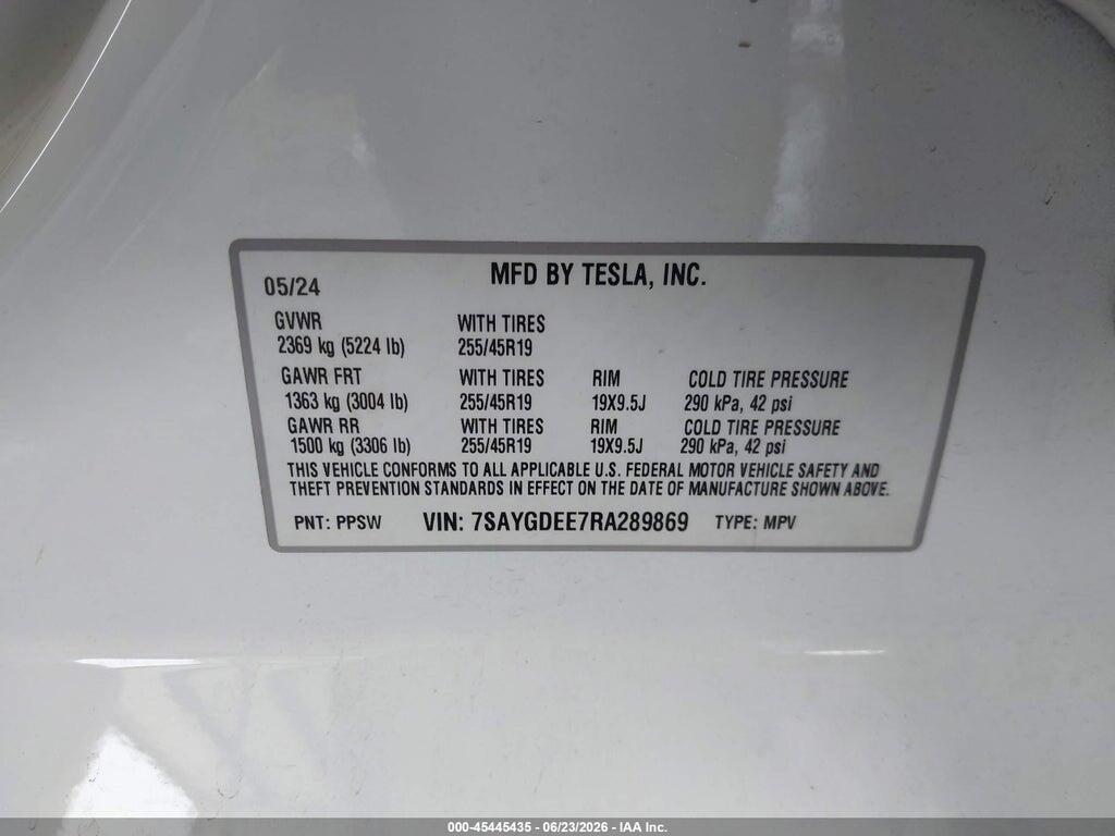 7SAYGDEE7RA289869 2024 TESLA MODEL Y photo no. 9