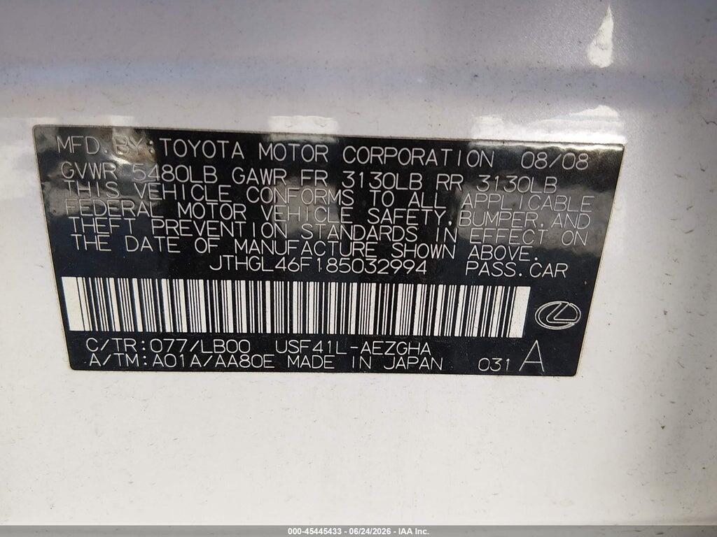 JTHGL46F185032994 2008 LEXUS LS 460 photo no. 9