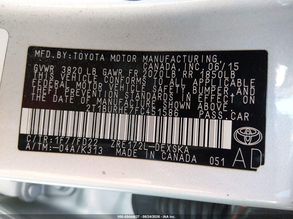 2T1BURHE7FC451586 2015 TOYOTA COROLLA photo no. 9
