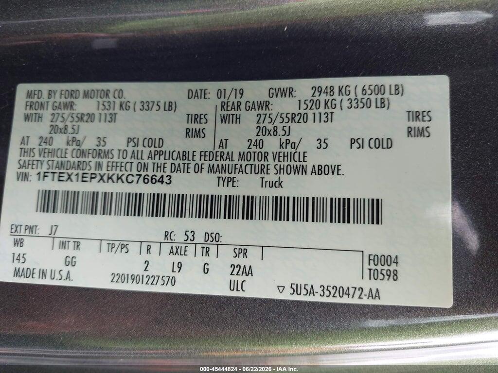 1FTEX1EPXKKC76643 2019 FORD F-150 photo no. 9