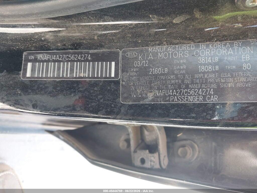 KNAFU4A27C5624274 2012 KIA FORTE photo no. 9
