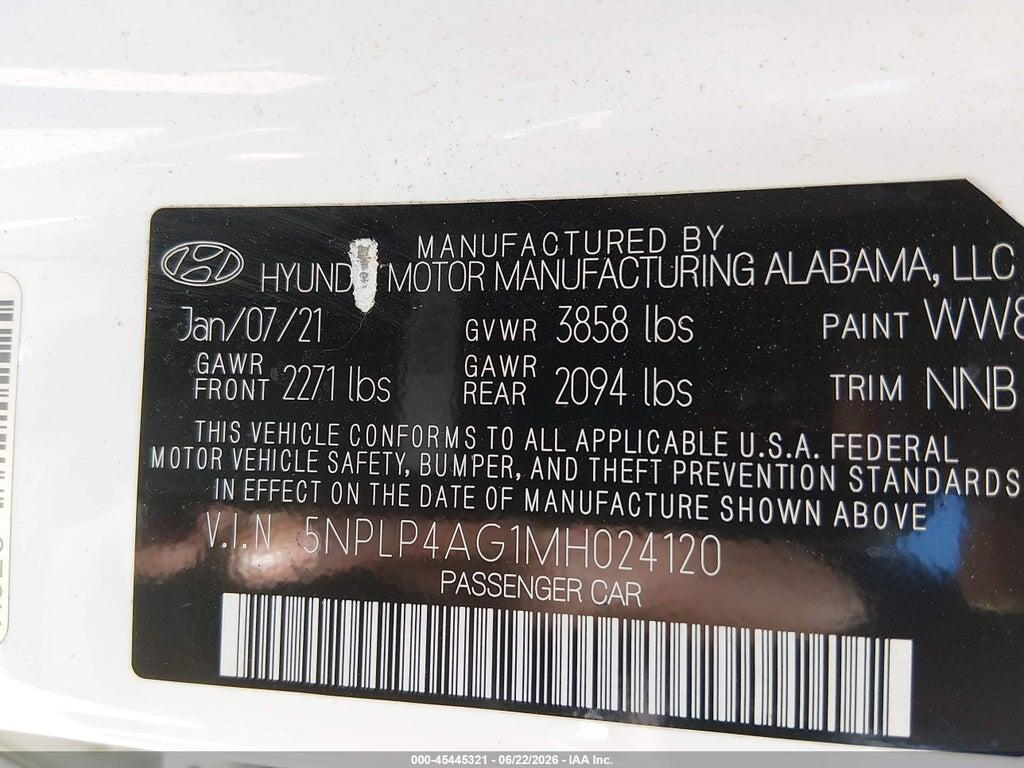 5NPLP4AG1MH024120 2021 HYUNDAI ELANTRA photo no. 9