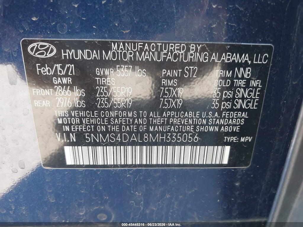 5NMS4DAL8MH335056 2021 HYUNDAI SANTA FE photo no. 9
