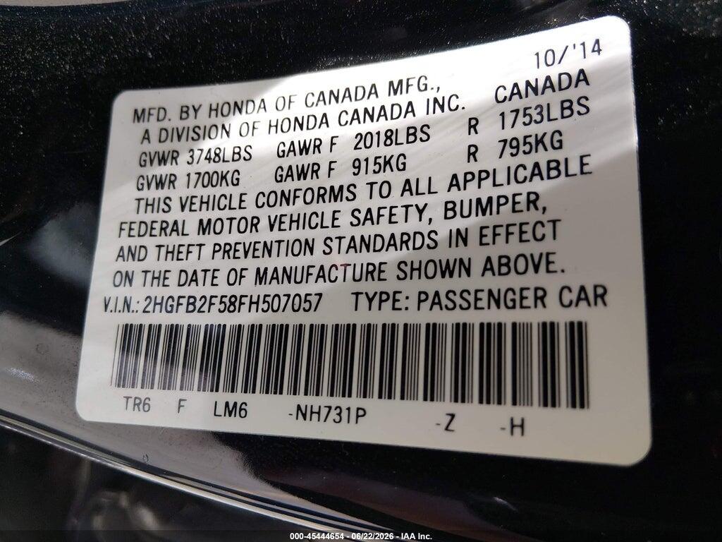 2HGFB2F58FH507057 2015 HONDA CIVIC photo no. 9