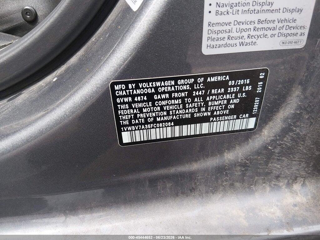 1VWBV7A35FC082064 2015 VOLKSWAGEN PASSAT photo no. 9