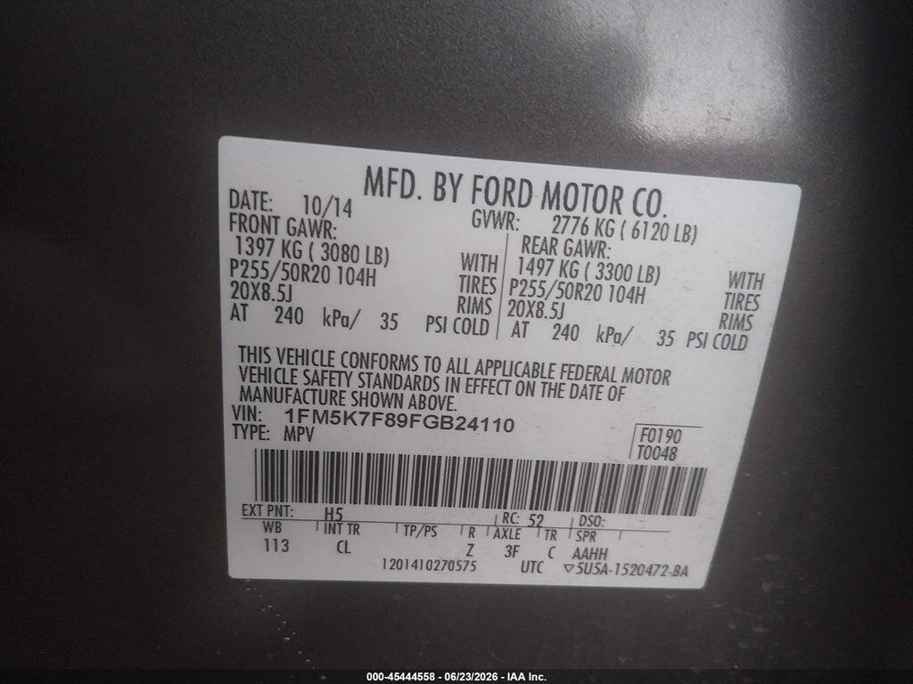 1FM5K7F89FGB24110 2015 FORD EXPLORER photo no. 9