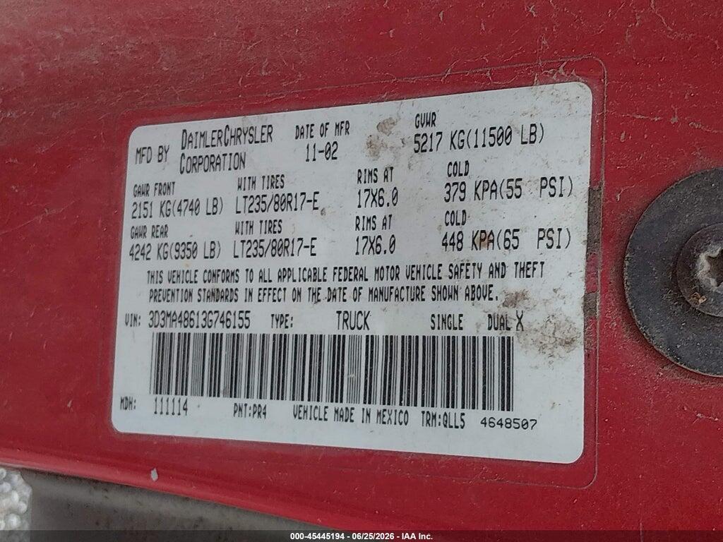 3D3MA48613G746155 2003 DODGE RAM 3500 photo no. 8