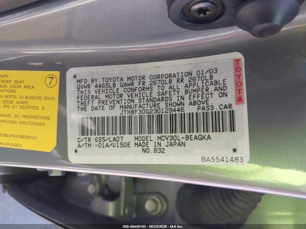 JTHBF30G230129446 2003 LEXUS ES 300 photo no. 9