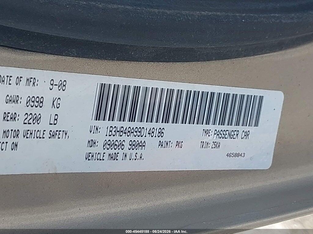1B3HB48A99D148186 2009 DODGE CALIBER photo no. 9