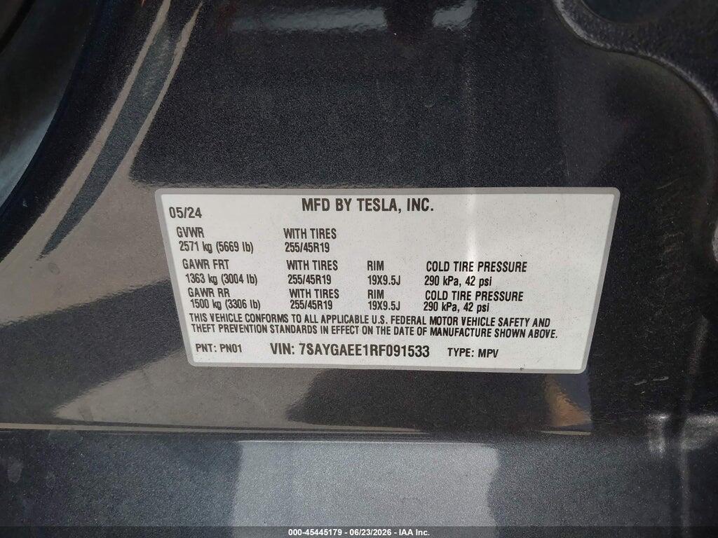 7SAYGAEE1RF091533 2024 TESLA MODEL Y photo no. 9