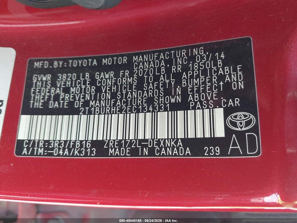 2T1BURHE2EC134331 2014 TOYOTA COROLLA photo no. 9