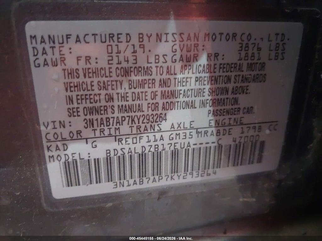 3N1AB7AP7KY293264 2019 NISSAN SENTRA photo no. 9