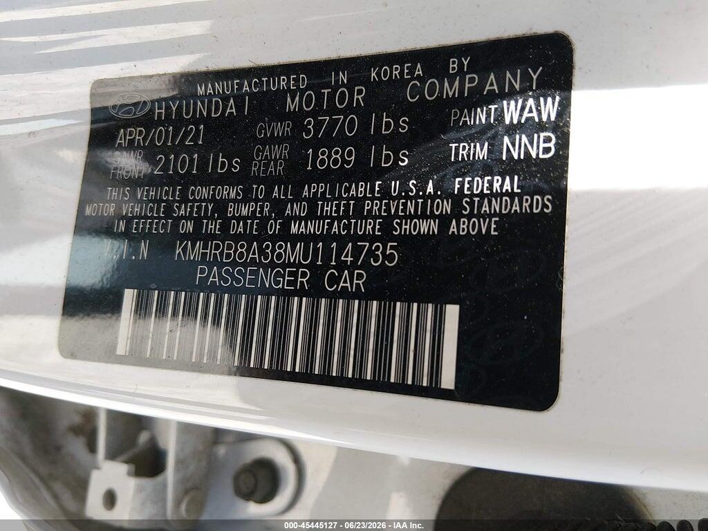 KMHRB8A38MU114735 2021 HYUNDAI VENUE photo no. 9