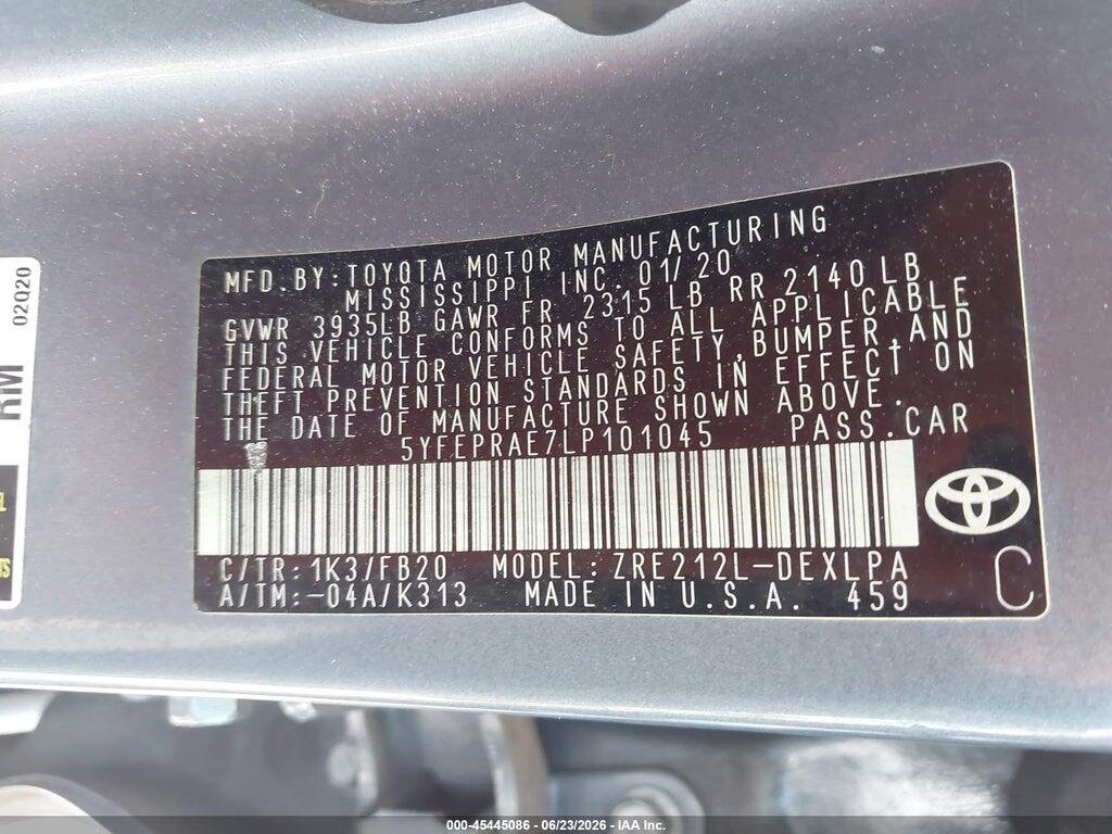 5YFEPRAE7LP101045 2020 TOYOTA COROLLA photo no. 9