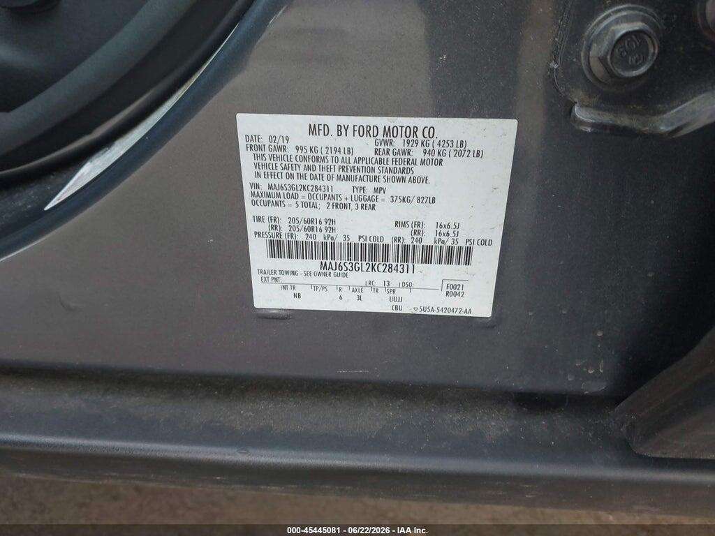 MAJ6S3GL2KC284311 2019 FORD ECOSPORT photo no. 9