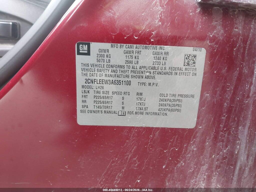 2CNFLEEW3A6351100 2010 CHEVROLET EQUINOX photo no. 9