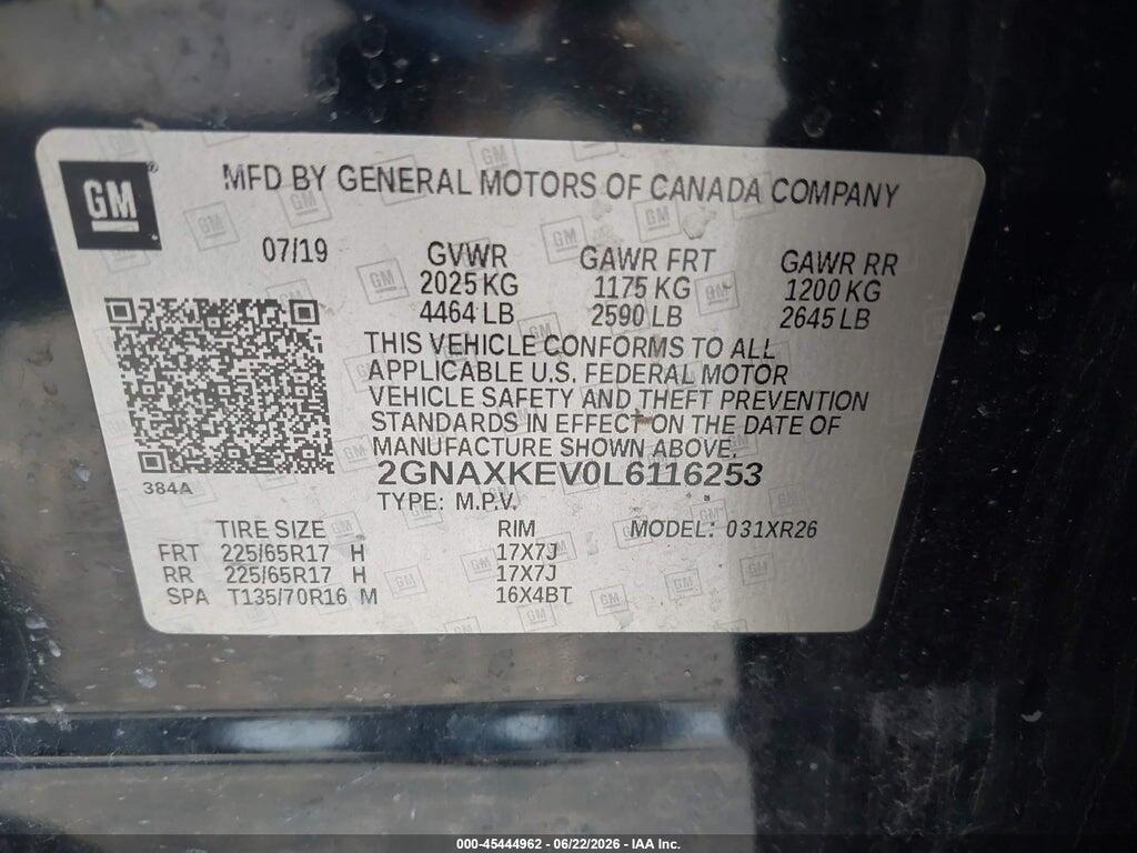2GNAXKEV0L6116253 2020 CHEVROLET EQUINOX photo no. 9