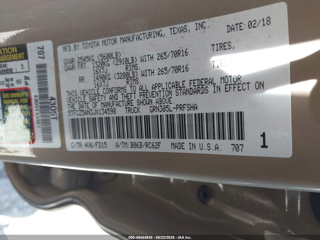 5TFCZ5AN3JX134598 2018 TOYOTA TACOMA photo no. 9