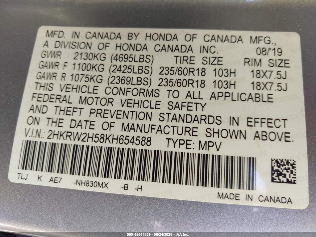 2HKRW2H58KH654588 2019 HONDA CR-V photo no. 9