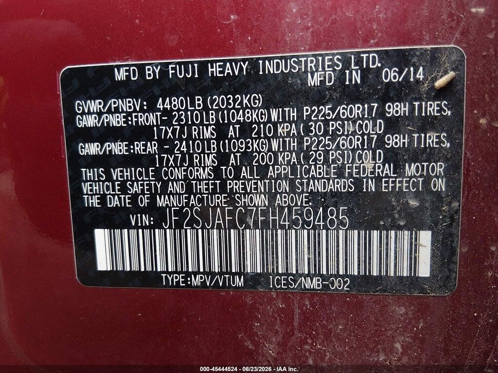 JF2SJAFC7FH459485 2015 SUBARU FORESTER photo no. 9