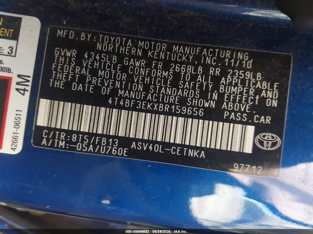 4T4BF3EKXBR159656 2011 TOYOTA CAMRY photo no. 9