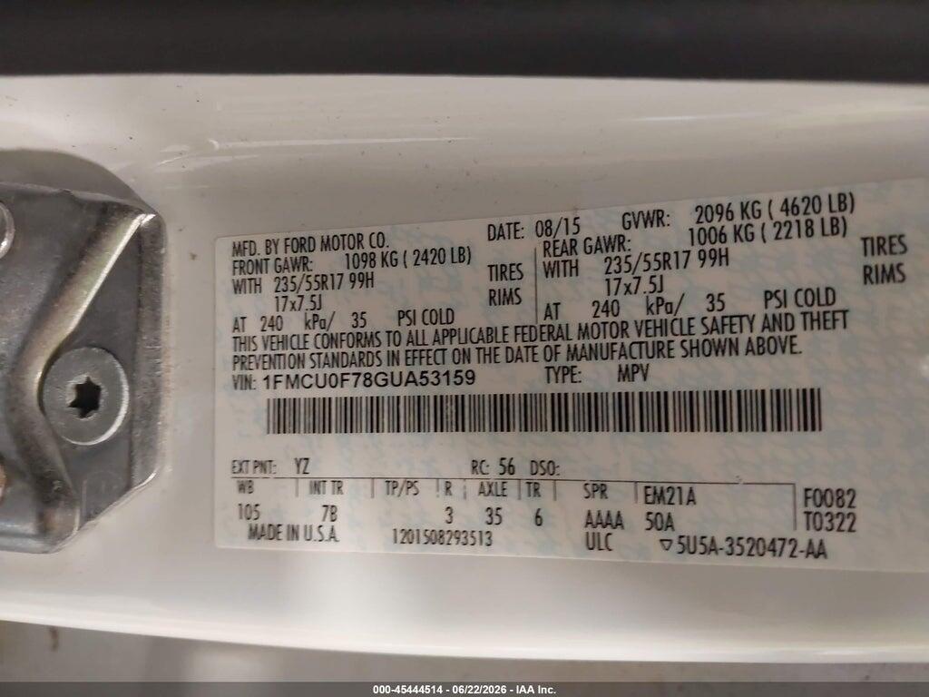 1FMCU0F78GUA53159 2016 FORD ESCAPE photo no. 9