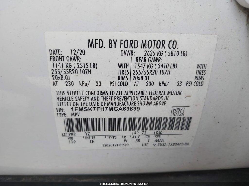1FMSK7FH7MGA63839 2021 FORD EXPLORER photo no. 9