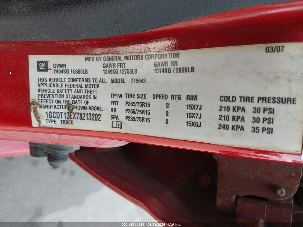 1GCDT13EX78213202 2007 CHEVROLET COLORADO photo no. 9