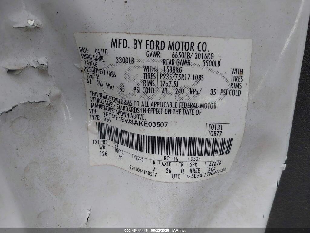 1FTMF1EW8AKE03507 2010 FORD F-150 photo no. 9