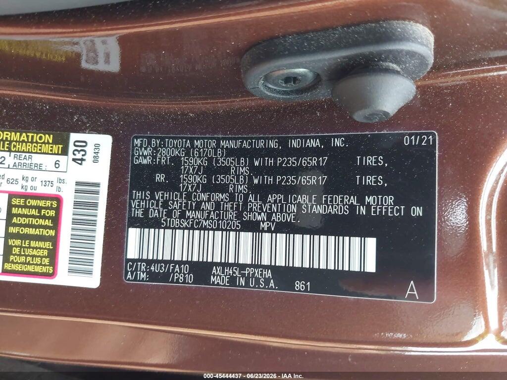5TDBSKFC7MS010205 2021 TOYOTA SIENNA photo no. 9