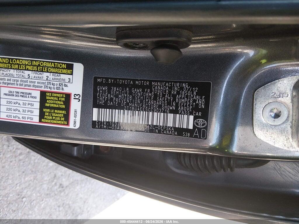 2T1BU4EE5CC903716 2012 TOYOTA COROLLA photo no. 9